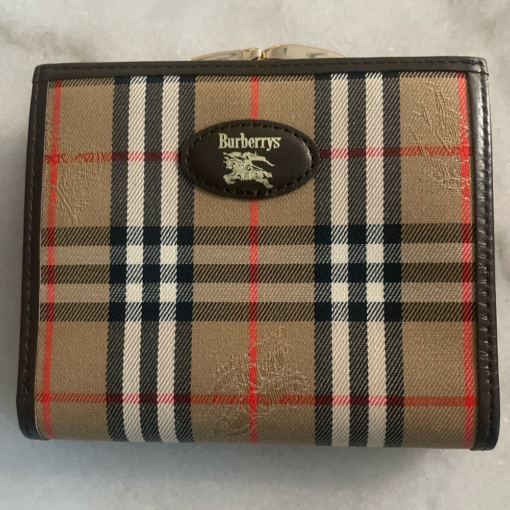 Burberrys bifold wallet haymarket check pattern horse logo clasp closure Vintage - Picture 1 of 7